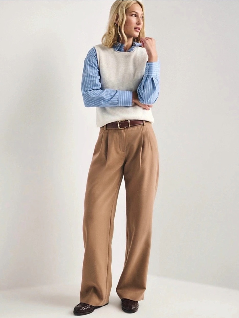 Abercrombie & Fitch Sloane Tailored Wide Leg Pant Brown - Dark Camel